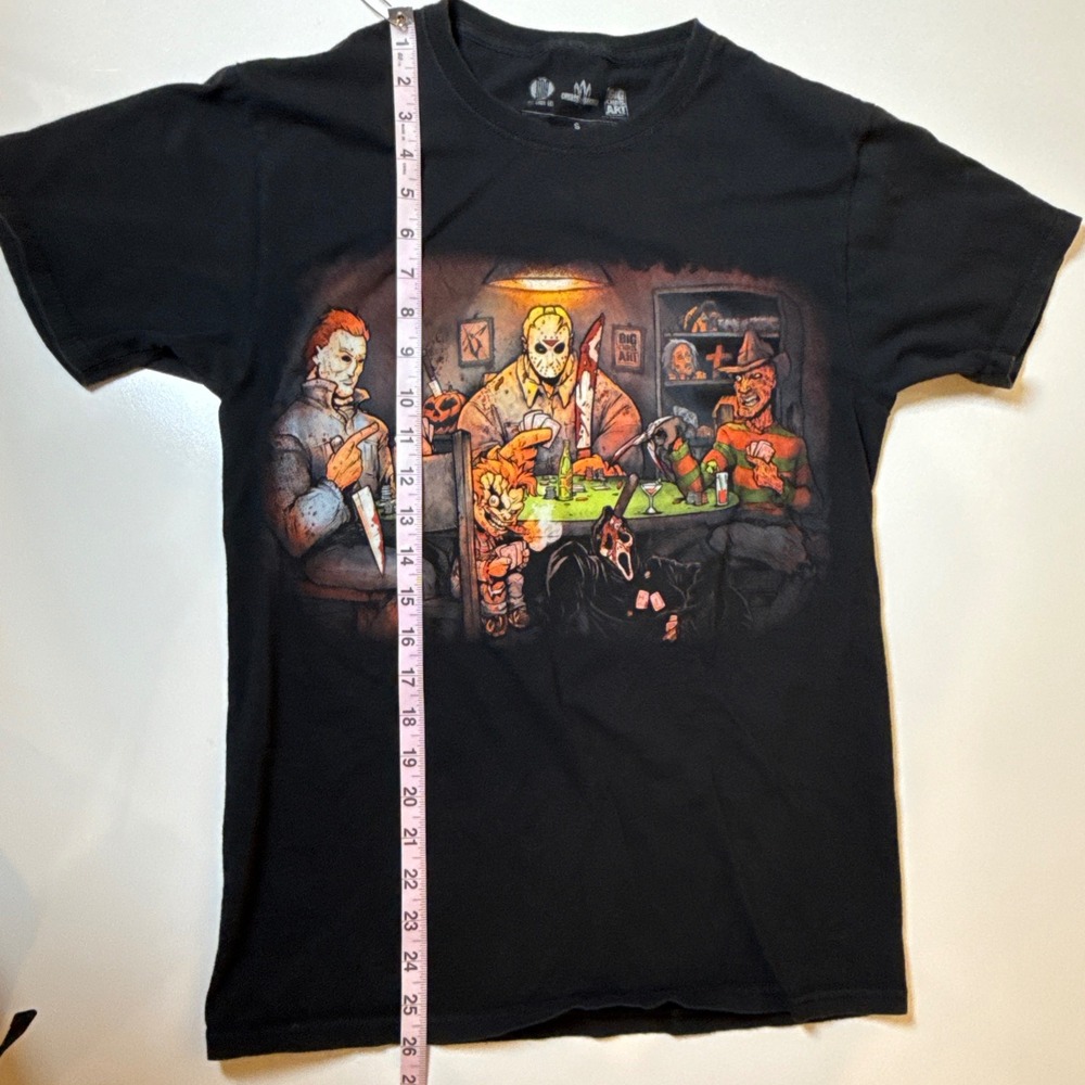 Big Chris Art Horror Villains Poker Graphic Tee Shirt Black Small Jason Freddy - Picture 11 of 16